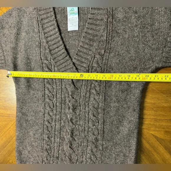 Aphorism Brown V Neck Tunic Length Short Sleeve Sweater Size Large Wool Alpaca - Picture 4 of 6
